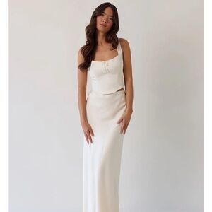 Elegant Cream Maxi Skirt & Scoop Neck Top